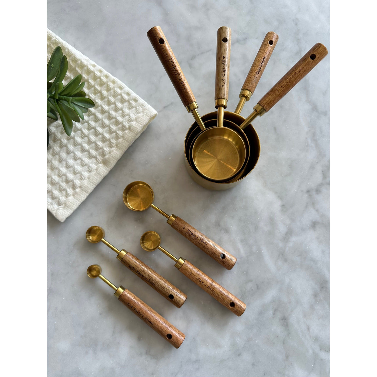 8-Piece Gold Measuring Set — Wood Handles